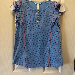 Matilda Jane Blue Button Down Shirt with insect print